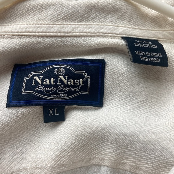 Nat Nast Mens Cotton Silk Button Front Shirt Sz XL Cream - Picture 4 of 5